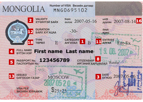 Visa Mongolie
